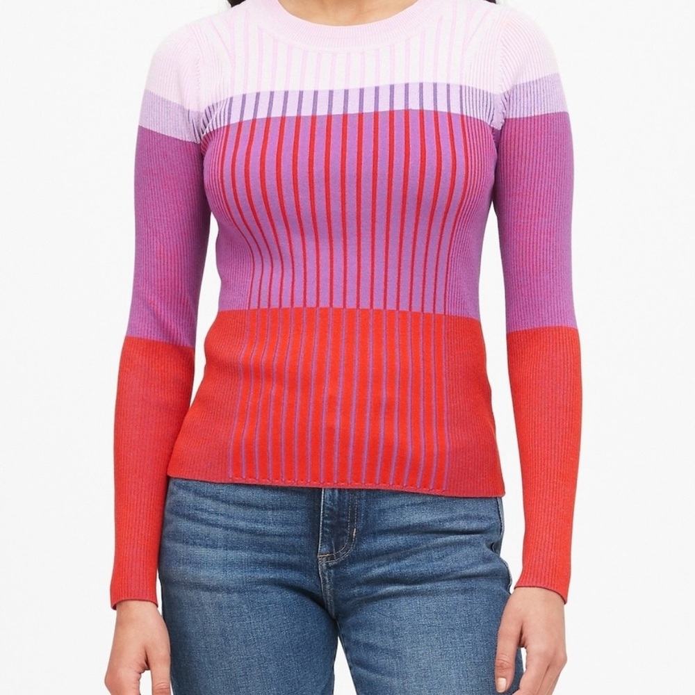 NWT Banana Republic Color Block Rib Knit Raspberry Crewneck Sweater - M